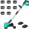 20V Wireless String Trimmer & Edger, 12 Lawn Weed Wacker with Line Feed, 2 x 2.0Ah Batteries, Fast Charger, Wheels, 8 Spool Lines