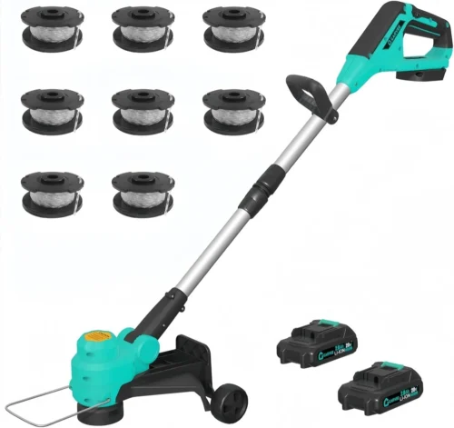 20V Wireless String Trimmer & Edger, 12 Lawn Weed Wacker with Line Feed, 2 x 2.0Ah Batteries, Fast Charger, Wheels, 8 Spool Lines