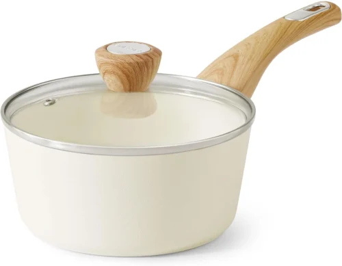 Alternative view of SENSARTE Ceramic Nonstick Sauce Pan with Lid, 1.5 Quart Small Saucepan, White Cooking Pot with Stay Cool Handle, Non toxic Kitchen Sauce Pot, Non stick Sauciers, Induction Pot, PFOA PTFE PFAS Free