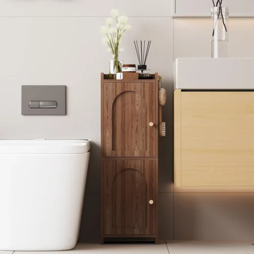 Rattan Bathroom Storage Cabinet with 2 Doors and Adjustable Shelf
