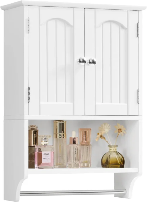 Alternative view of Medicine Cabinet with Adjustable Shelves and Towel Rack, Wall Mounted Bathroom Cabinet Over the Toilet Storage for Bathroom, Living Room, White