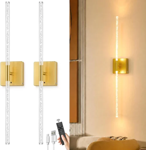 Battery Operated Wall Sconces Set of 2: 10000mAh Rechargeable Wireless Wall Lights, 360?? Rotatable Magnetic Wall Lamp