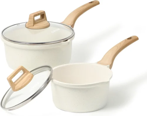 Alternative view of CAROTE Nonstick 1.5Qt & 3.0Qt Sauce Pan Sets with Lid, White