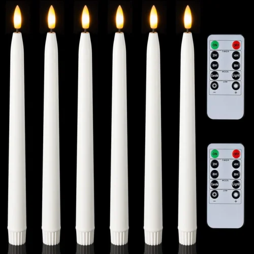 Black Flameless Taper Candles with Remote and Timer, Real Wax LED Taper Candles Battery Operated, Flickering Candle Sticks for Party Halloween Indoor