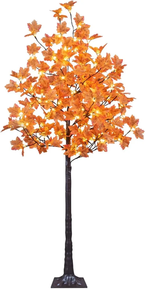 Alternative view of 6FT 120LED Artificial Lighted Maple Tree Warm White Fall Decorations Indoor Ourdoor, Orange