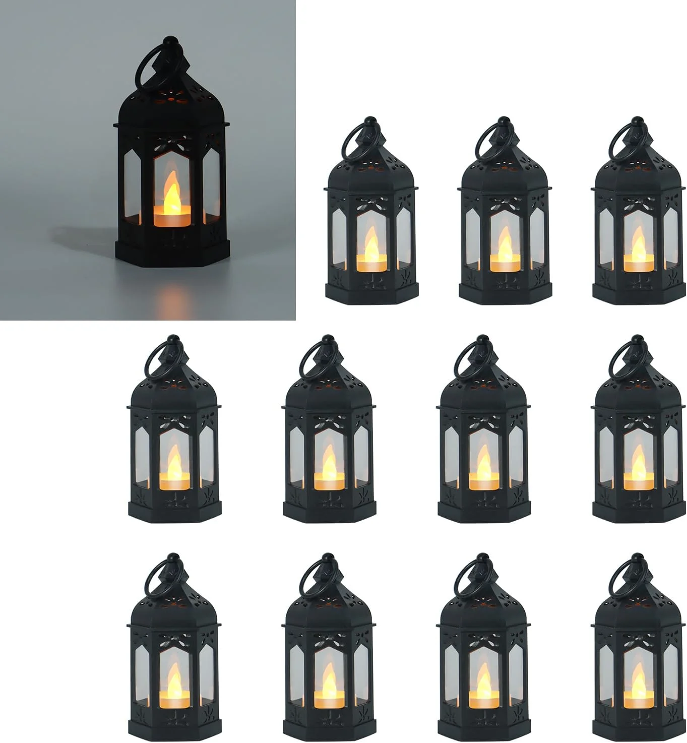 Nook 8Pcs Mini Lantern with LED Tealight, Vintage Brown Lanterns Decorative, Hanging Candle Lanterns for Halloween Christmas Wedding Table Centerpiece - Image 4