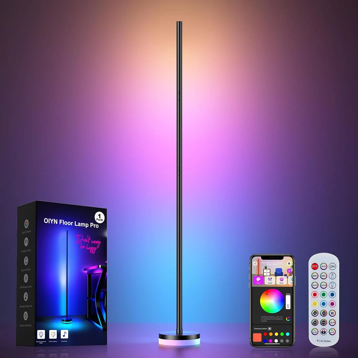 Corner Floor Lamp 2 Pack, RGBICW LED Corner Lamp with 1300lm Smart Modern Floor Lamp, App & Remote Control, Music Sync - Image 2