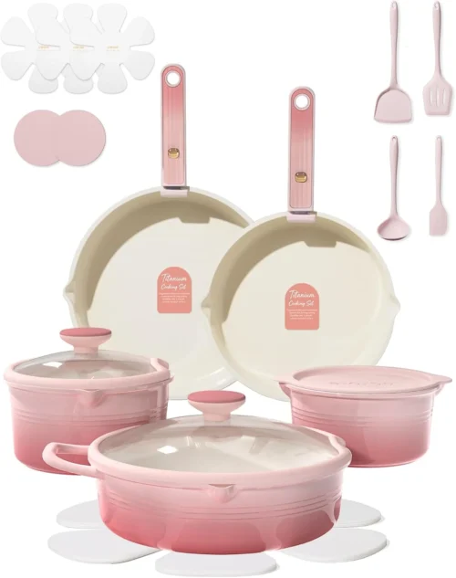 Alternative view of CAROTE 20pcs Titanium Cookware Set, Pots and Pans Set Detachable Handle