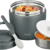 wiwens Thermo Food Jar for Hot Food 32OZ Soup Thermo Lunch Containers Wide Mouth Vacuum Insulated Stainless Steel Leakproof Bento Box with Spoon (Black)