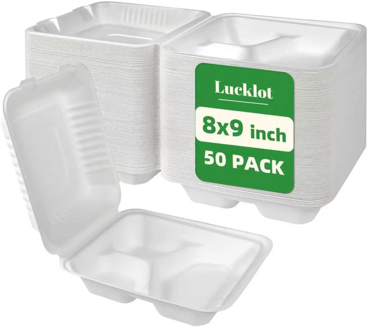 100 Pack 8??9 Inch 3-Compartment Compostable Bagasse Food Containers - Image 3