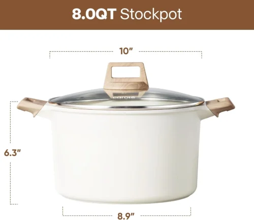 Alternative view of CAROTE Nonstick Stock Pot with Lid, 8 Quart White Granite