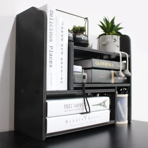 Adjustable Desktop Shelf Organizer, 3-Tier Desk Shelf, White Pattern
