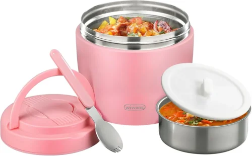 Alternative view of wiwens Thermo Food Jar for Hot Food 32OZ Soup Thermo Lunch Containers Wide Mouth Vacuum Insulated Stainless Steel Leakproof Bento Box with Spoon (Black)