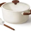 CAROTE 5QT Nonstick Stock Pot with Lid, 5 Quart Casserole with Ladle, Even Heating Stockpot, Fits All Stoves, Non Stick Big Cooking Pots PFOA Free, White