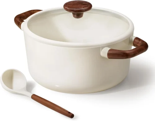 CAROTE 5QT Nonstick Stock Pot with Lid, 5 Quart Casserole with Ladle, Even Heating Stockpot, Fits All Stoves, Non Stick Big Cooking Pots PFOA Free, White