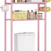 Trending Over The Toilet Storage Cabinet, Metal Bathroom Shelf Organizer with Paper Holder and Hooks, 3 Tier, Black