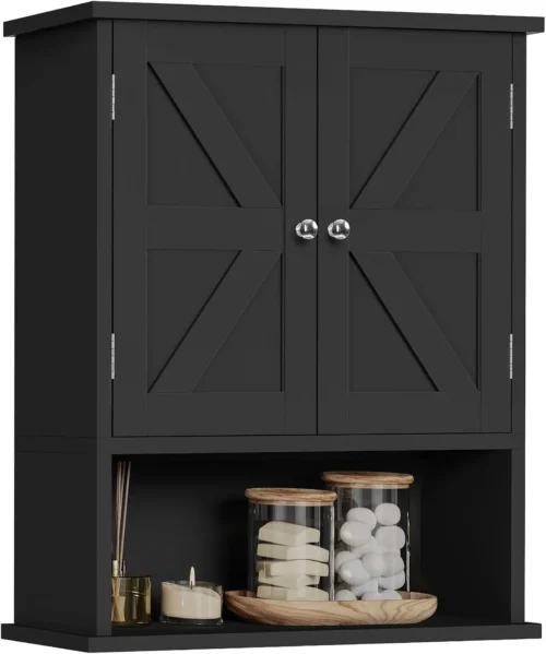 Medicine Cabinet with Adjustable Shelves and Towel Rack, Wall Mounted Bathroom Cabinet Over the Toilet Storage for Bathroom, Living Room, White