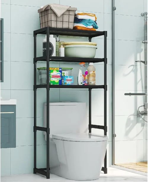 Alternative view of Over the Toilet Storage Cabinet, 3-Tier Metal Bathroom Organizer Shelf, Stable Freestanding Above Toilet Shelf for Bathroom, Laundry, Balcony, Space Saver(Black)