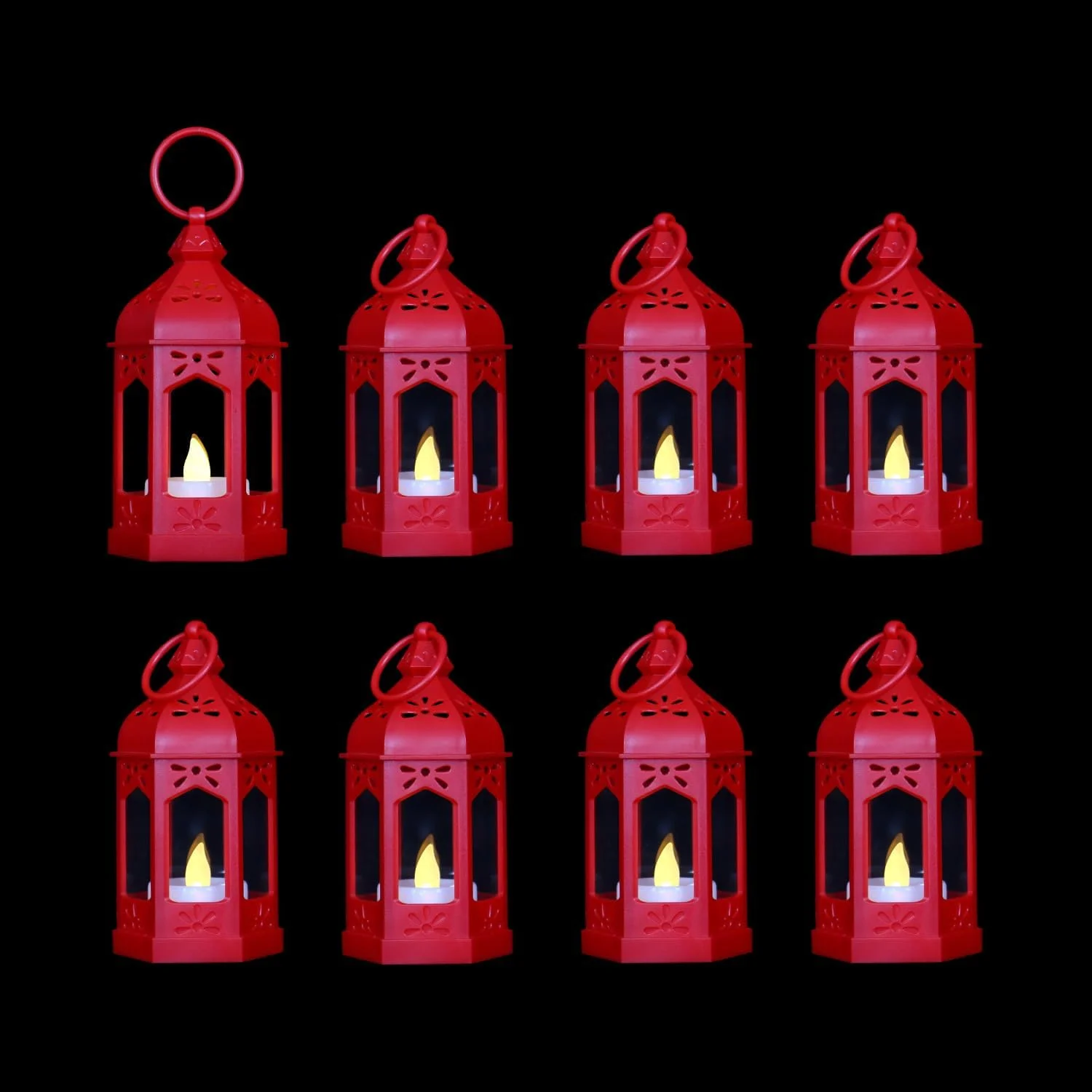 Nook 8Pcs Mini Lantern with LED Tealight, Vintage Brown Lanterns Decorative, Hanging Candle Lanterns for Halloween Christmas Wedding Table Centerpiece