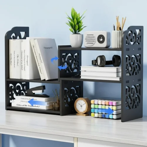 Alternative view of Adjustable Desktop Shelf Organizer, 3-Tier Desk Shelf, White Pattern