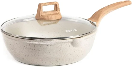 Alternative view of CAROTE 12 Inch Nonstick Deep Frying Pan with Lid, 5.5 Qt White Granite