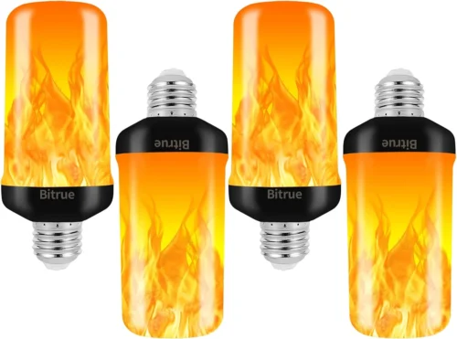 LED Flame Effect Light Bulb, 4 Modes Flame Light Bulbs, E26 Base Fire Light Bulb with Gravity Sensor, Flickering Light Bulbs Halloween Home Party (4