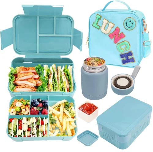 Alternative view of Lunch Box for Girls with 10oz Thermo, with 6 Compartment Bento Box, Purple Nylon Insulated Lunch Bag Adjustable Strap for Girl Kids Teens School
