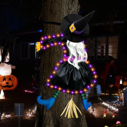 Halloween Decorations Outdoor, Solar Witch, Orange Purple