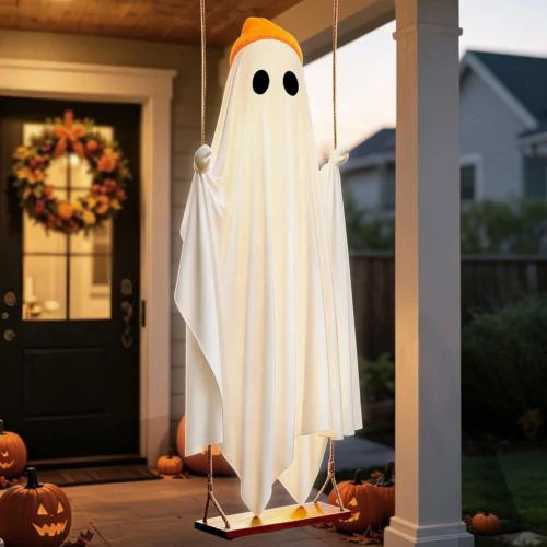 Decorations Outdoor Indoor, 2 Pack Light Up Cute Ghost Decoration, Spooky DIY Standing Decor Set with Small Accessories for Front Yards, Gardens