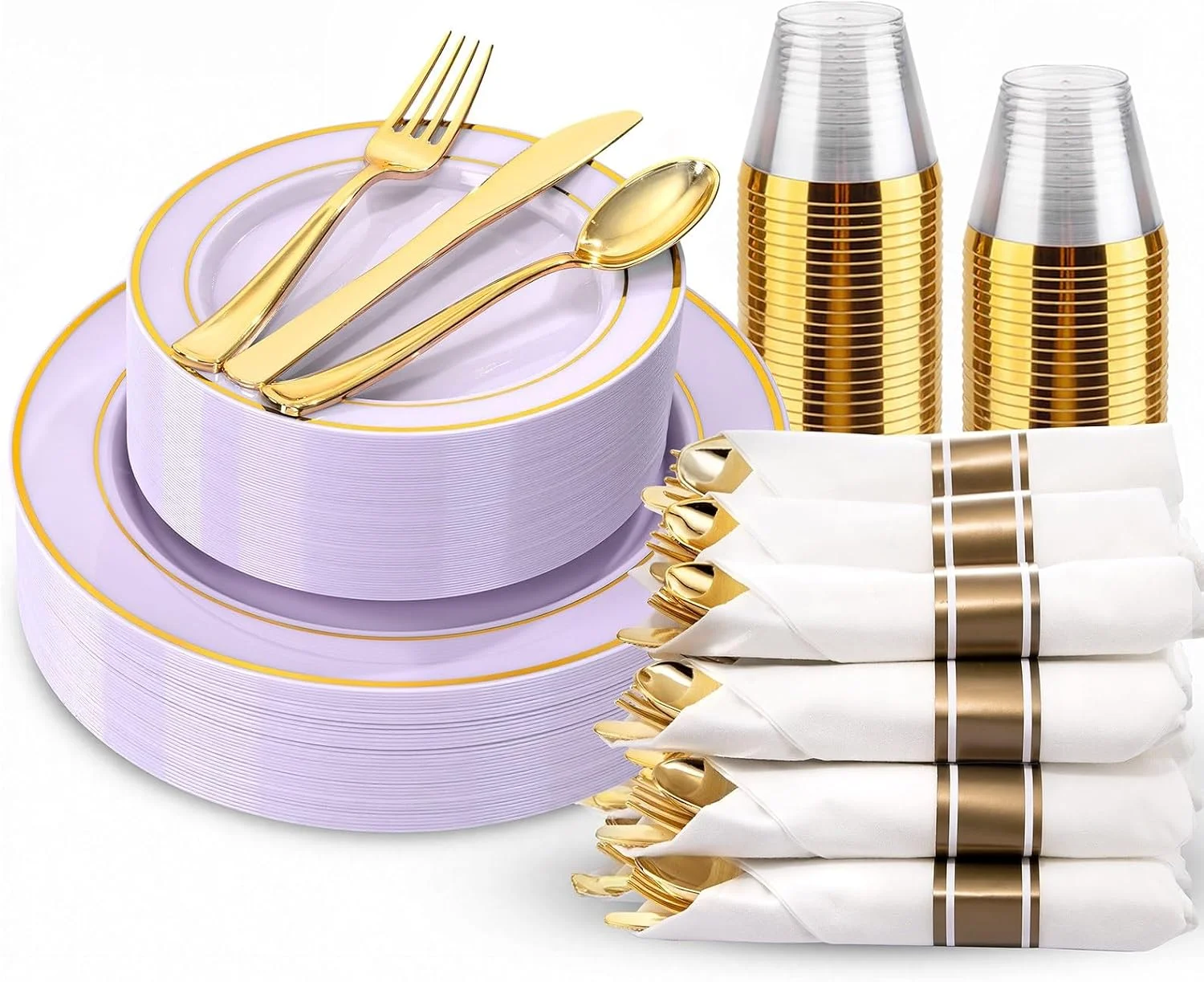 Pieces Black and Gold Plastic Plates with Disposable Silverware, Include 50 Dinner Plates 9??, 50 Dessert Plates 6.3??, 50 Black Cups 9 OZ - Image 3