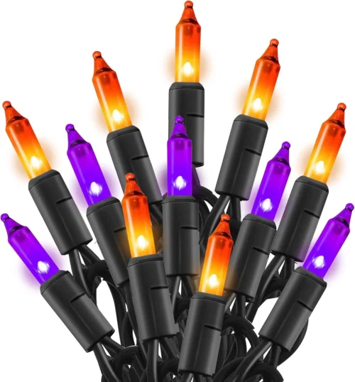 Alternative view of SHINE Purple and Orange Halloween Lights, 2 Pack 20FT 100 Count Incandescent Mini String Lights, Waterproof Halloween Decorations for Outdoor Indoor