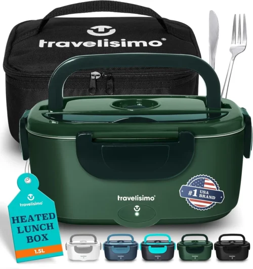 Electric Lunch Box for Adults 100W Heated Lunch Box For Men 1.5L Stainless Steel Portable Food Warmer, 12/24/110V for Travel & Work