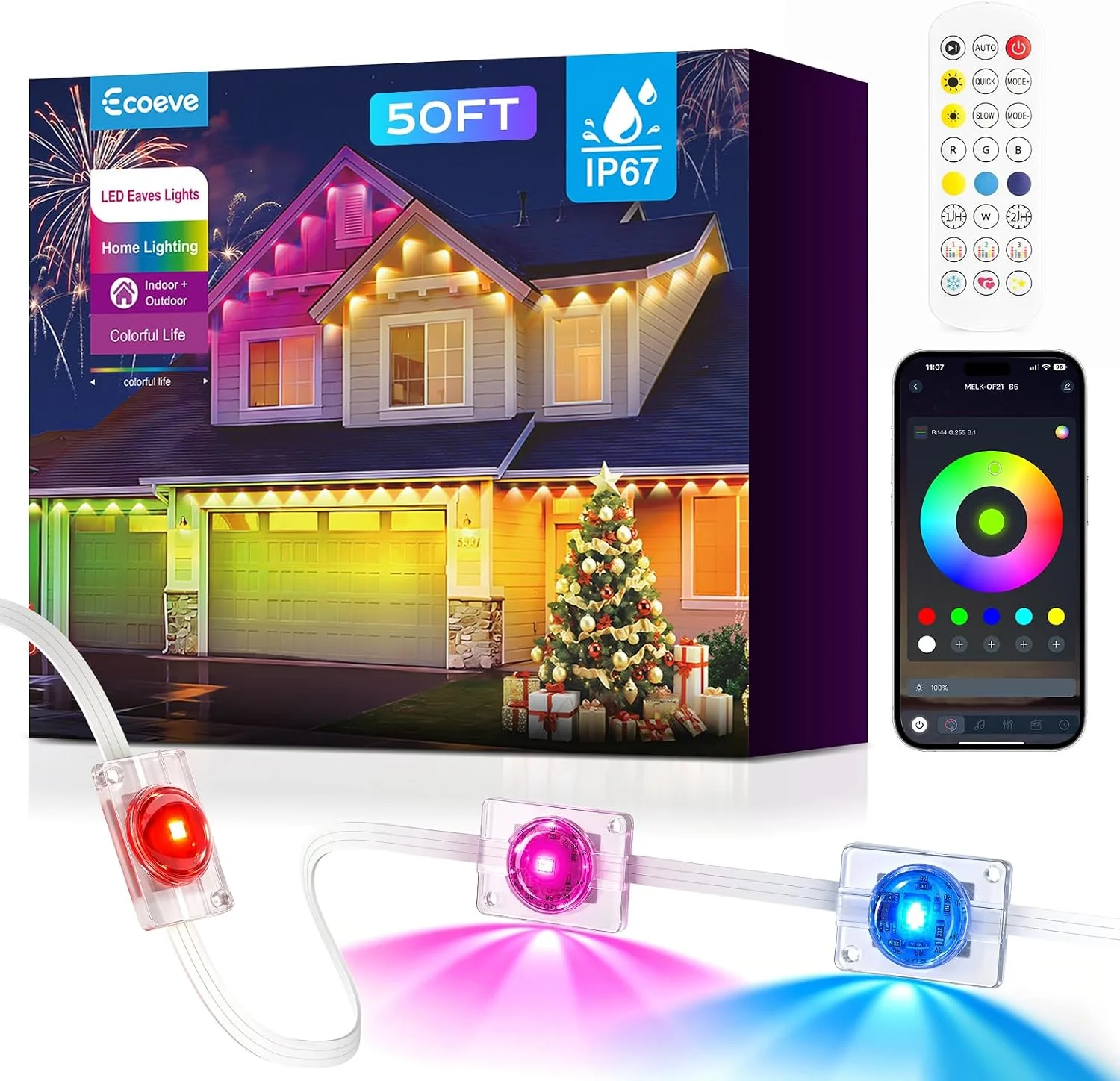 Permanent Outdoor Lights for House, 199ft Christmas RGB+IC Lights