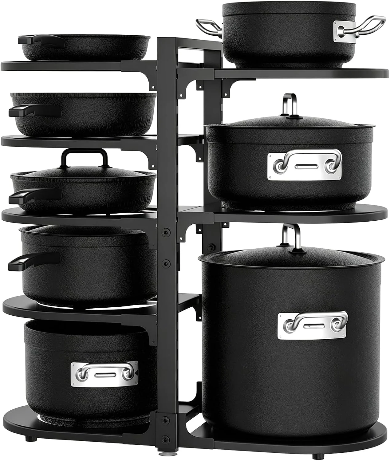 Fovkdcvw Adjustable Heavy Duty Pots and Pans Organizer Under Cabinet, 8-Tier Pot and Pan Organizers Inside Cabinet, Kitchen Cabinet Organizers and Storage, Black
