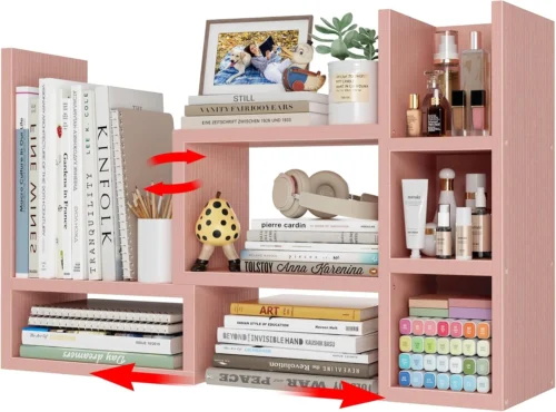 Desk Shelves Desktop Organizer Shlef - Black Office Organization for Top of Desk Organizers and Accessories Corner Bookshelf Table Top Shelving Small Hutch Decorations for Office