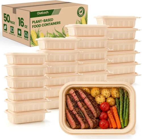 Piece (50 Pack) Meal Prep Containers with Lids, 28 oz Cornstarch Food Storage Containers Plant-based Lunch Box for Salad