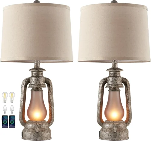 Alternative view of Farmhouse Lantern Table Lamps for Living Room Set of 2 with USB C+A
