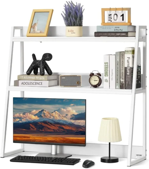 Alternative view of Wood Desk Shelf, Desktop Bookshelf, Desk Storage Hutch with 6 Shelves, Office Countertop Organizer 3-Tier Display Rack, with Anti-Slip Feet Pads, for Office, Home & Dorm, White