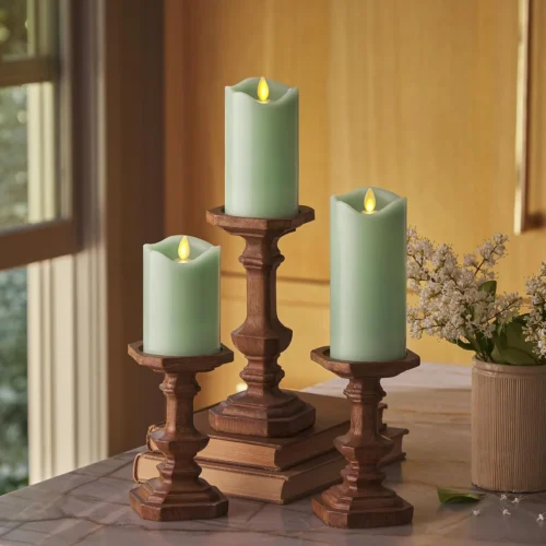 Candle Co. Flameless Moving Flame Pillars, Unscented Wax Melted Edge, AA Batteries