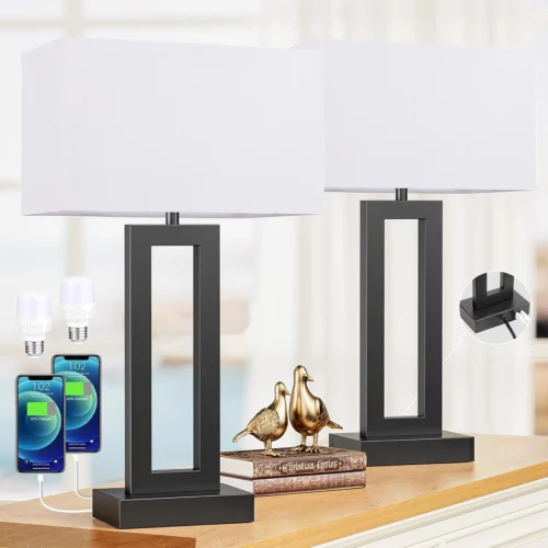 Touch Lamps for Nightstand, 3 Way Dimmable Bedroom Lamp, USB C+A