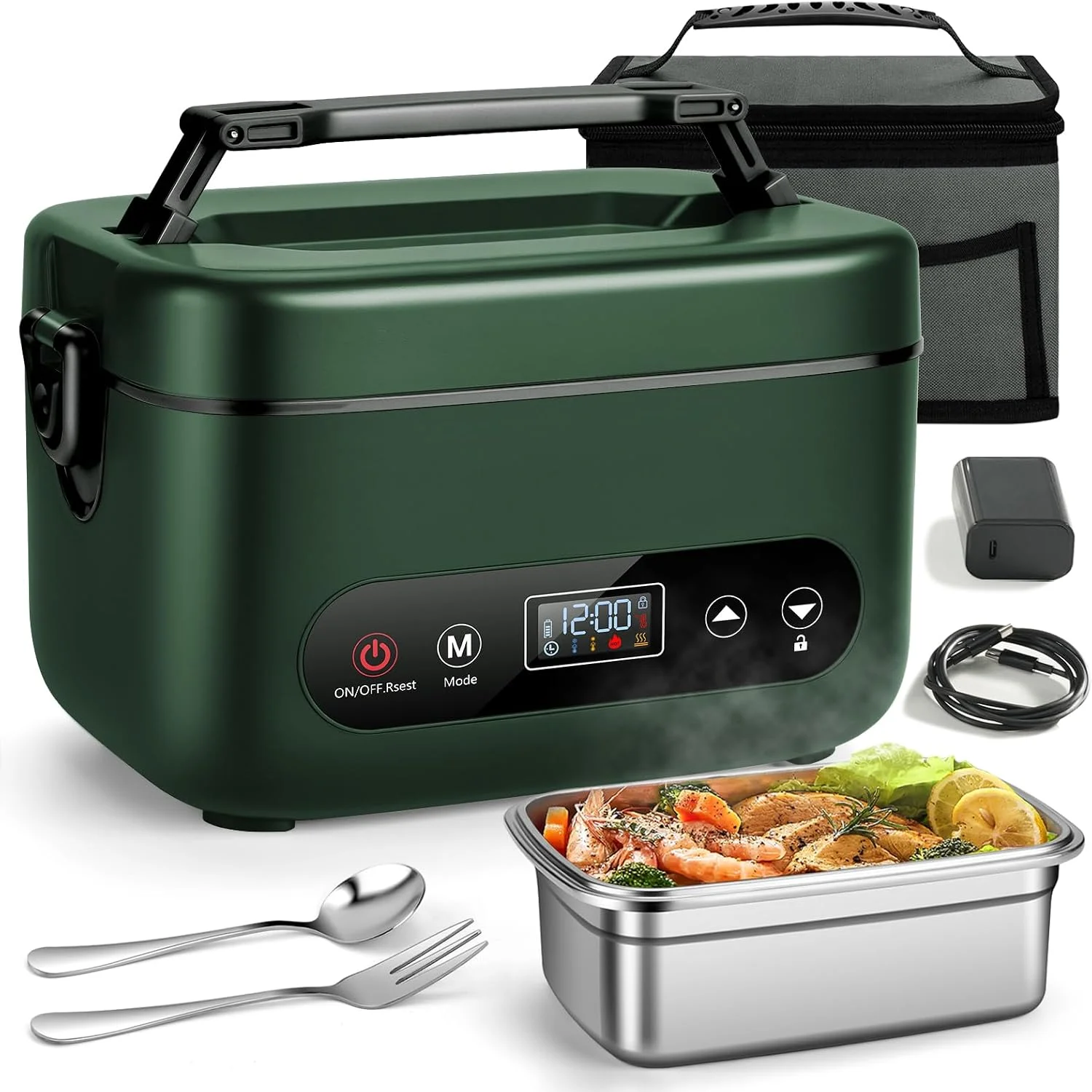 Heated Lunch Box for Adults, 1.2L Self-Heating Food Warmer Dark Gray - Image 4