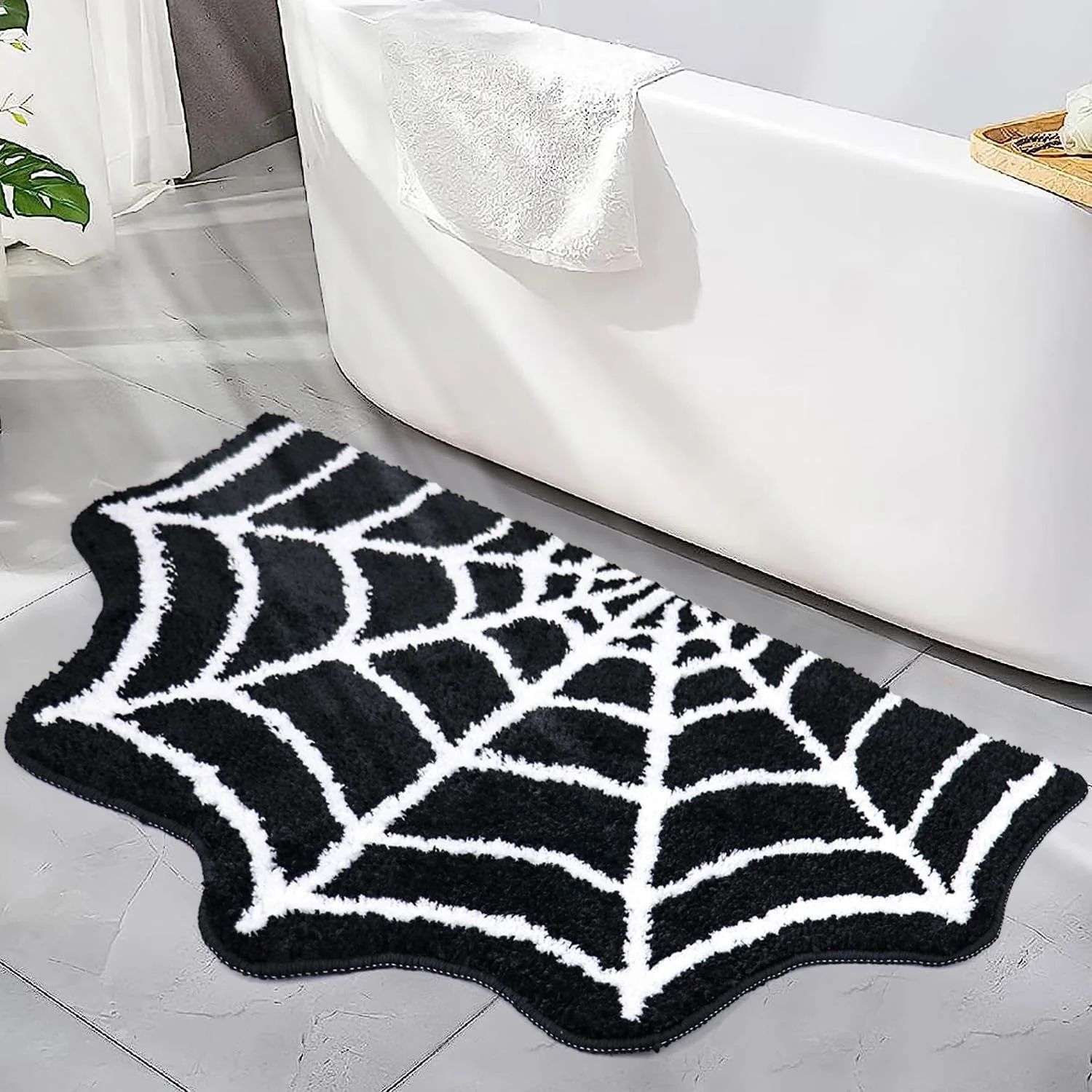 Spider Web Bath Mat, 31??20 Halloween Bath Mat Non-Slip Rugs Spiderweb Rug Machine Washable Goth Area Rugs Gothic Rug for Front Door, Bedroom - Image 4