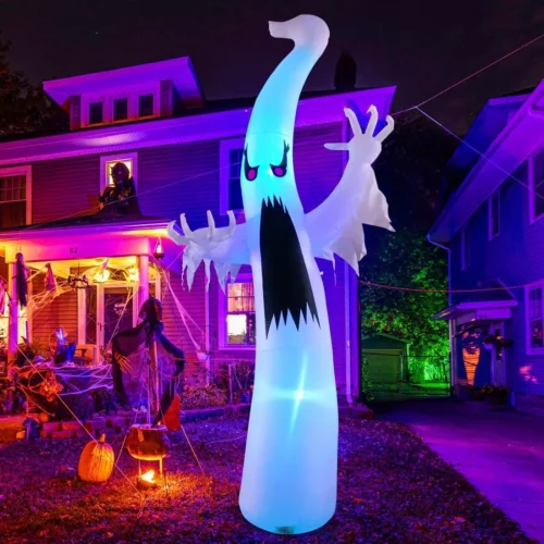 Alternative view of 6 FT/12 FT Halloween Inflatables Ghost Outdoor Decorations Blow Up Yard Scary Red Eye Dimming Ghost with Built-in Colorful LEDs for Garden Lawn Indoor