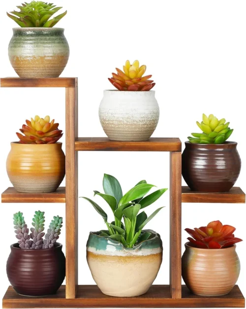 Small Desk Plant Stand 7 Tiers Window Sill Plant Shelf Tabletop Wood