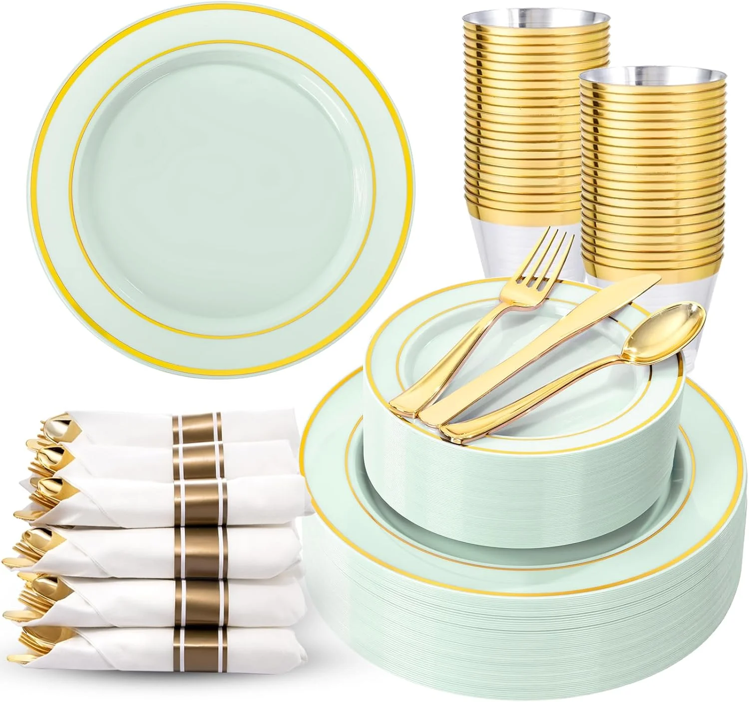 Pieces Black and Gold Plastic Plates with Disposable Silverware, Include 50 Dinner Plates 9??, 50 Dessert Plates 6.3??, 50 Black Cups 9 OZ - Image 2