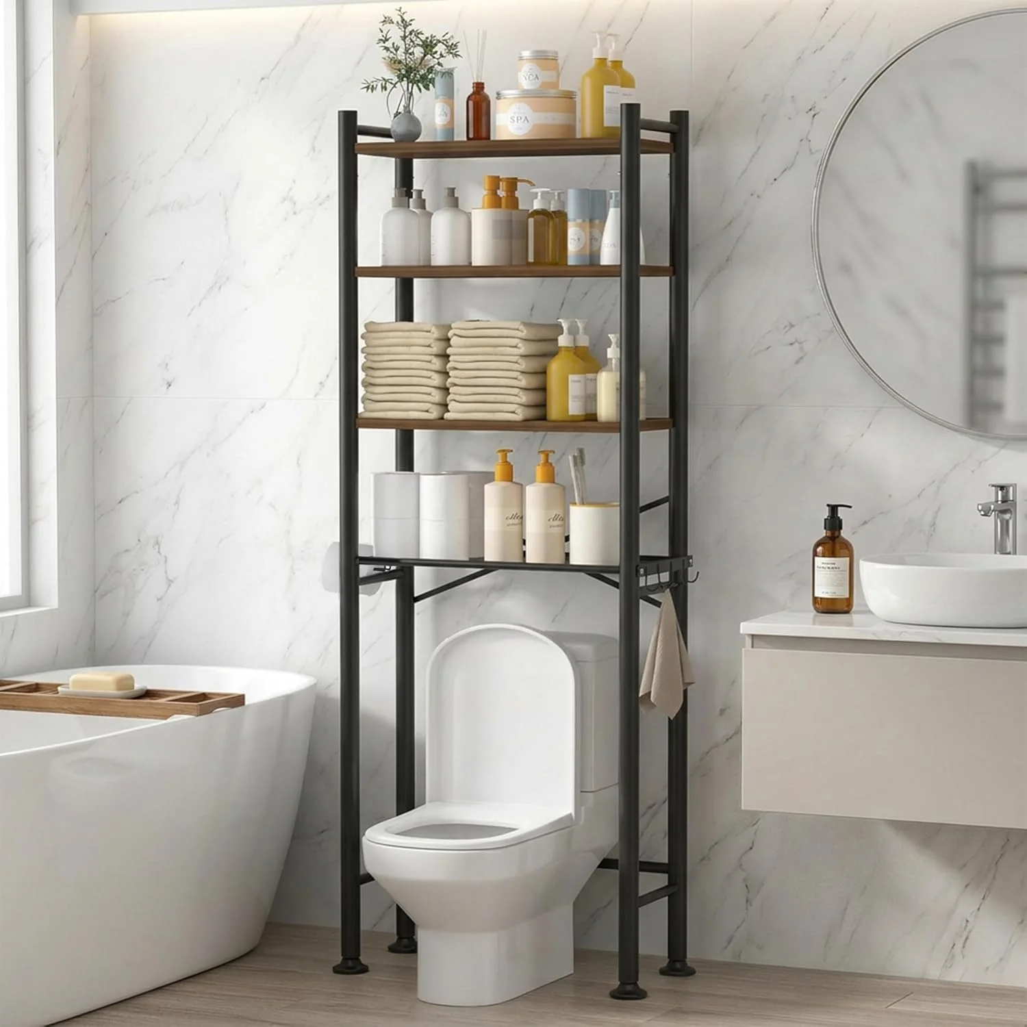 3-Tier Over Toilet Storage, Anti-Tilt, 64 H, Black - Image 3