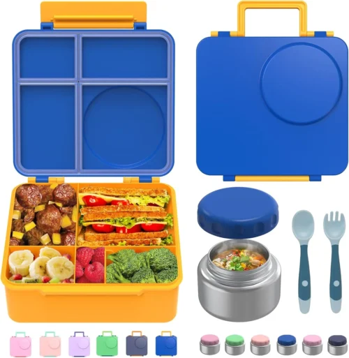 Alternative view of JoyYum Bento Box for Kids - Leak-Proof Bento Lunch Box with Insulated Thermo Food Jar - 4 Compartments, 1 Removable Divider, 1 Spoon, 1 Fork - Dishwasher Safe, BPA-Free (Light purple)