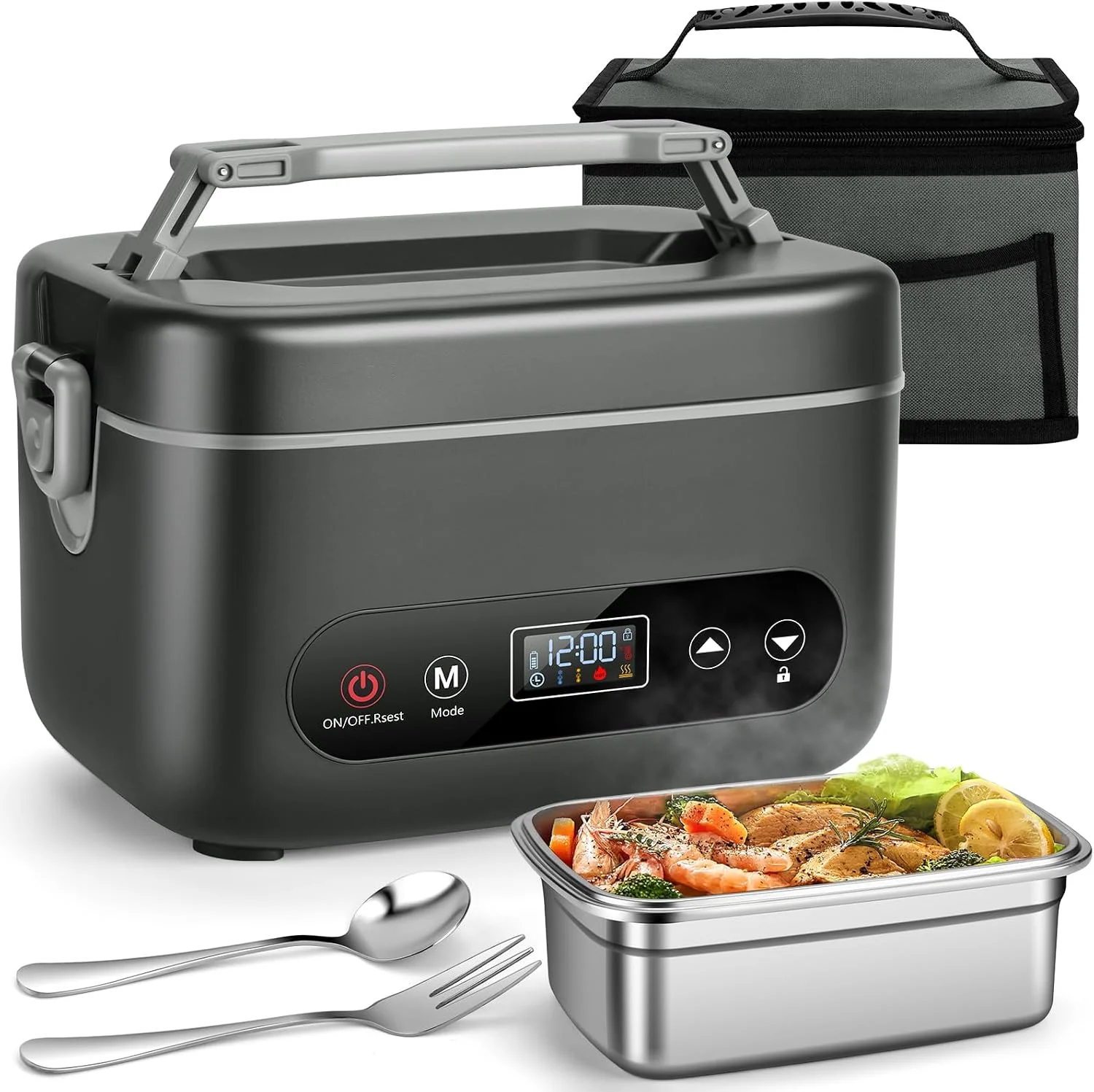 Heated Lunch Box for Adults, 1.2L Self-Heating Food Warmer Dark Gray - Image 2