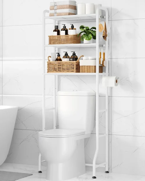 Over Toilet Storage Rack, 63.2 H Space-Saving, Holder & Hooks