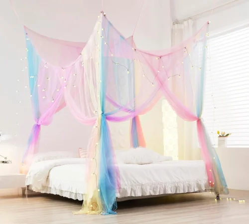 Bed Canopy, Canopy Bed Curtains Bed Drapes for Full Queen King Size Bed, Mosquito Net Bed Curtains for Patio Indoor Outdoor Net